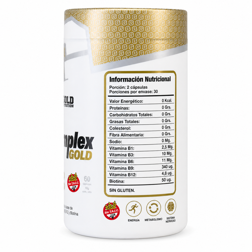 B-complex Gold Nutrition® Vitamina Complejo B Multivitaminico 60 Cápsulas Sin Sabor
