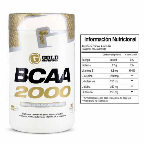 Bcaa 2000 Aminoácidos Ramificados 120 Tab Sin sabor - Gold Nutrition