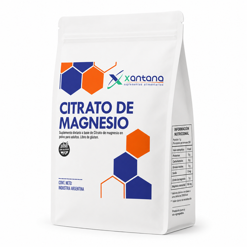 Citrato de Magnesio en Polvo 500gr Sabor Neutro Sin Gluten Xantana