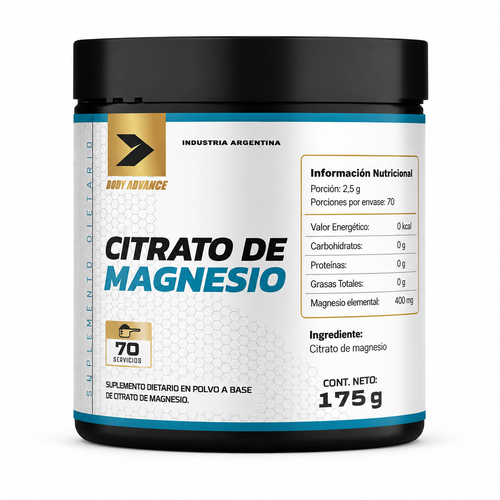 Body Advance Citrato De Magnesio Suplemento Polvo X 175gr Sin Sabor