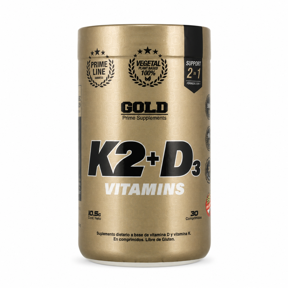 Vitaminas K2 + D3 30 Cápsulas Vegetales Suplemento Sabor Neutro Gold Nutrition®